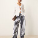 エイソス ASOS asos ASOS DESIGN ネイビーストライプのリネン風ロングパンツ ボトム パンツ レディース 女性 インポートブランド 小さいサイズから大きいサイズまで