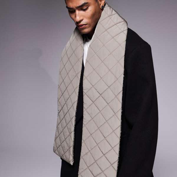 エイソス ASOS asos ASOS DESIGN キルトスカーフ（ニュートラル） アクセサリー　メンズ 男性 インポー..