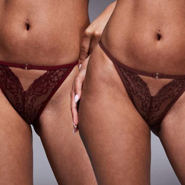 エイソス ASOS asos ASOS DESIGN 2枚組 レースタンガ ブラジリアン カットアウトディテール チョコ&バーガンディ 下着 レディース 女性 ...
