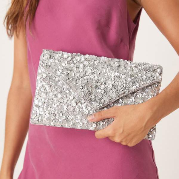 True Decadence 全面スパンコール エンベロープ クラッチバッグ（シルバー） 鞄 レディース 女性 インポートブランド