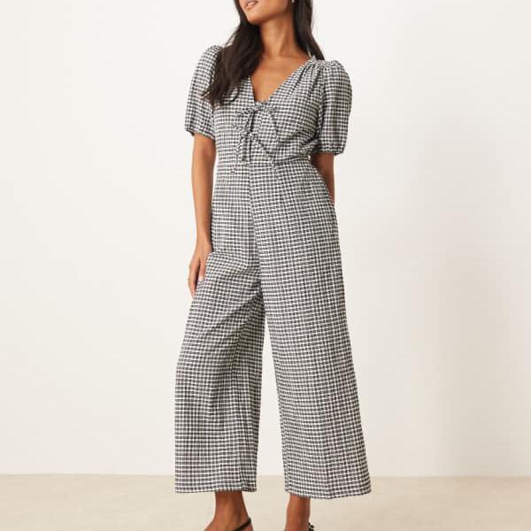 ノーバディズ・チャイルドのプチ・インディのワイドレッグジャンプスーツ（ブラックギンガム） オールインワン レディース 女性 インポートブランド 小さいサイズから大きいサイズまで