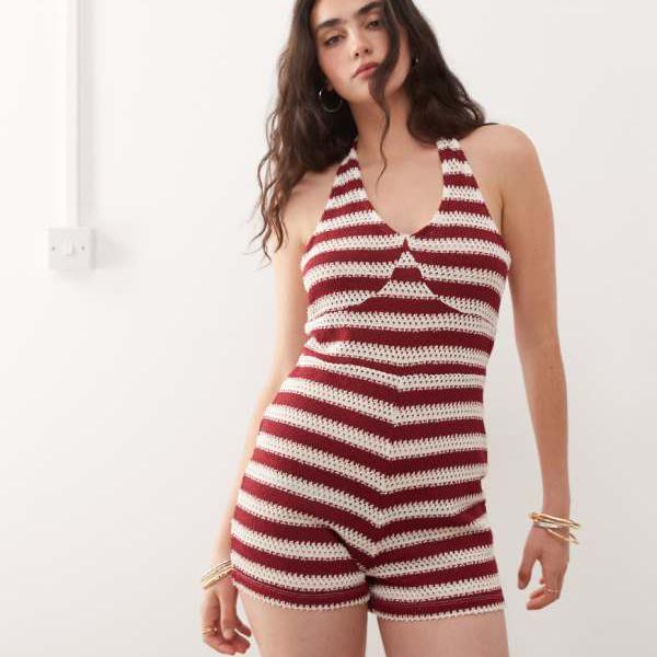 コリュージョン COLLUSION collusion COLLUSION ストライプホルタープレイスーツ（レッド） オールインワン レディース 女性 インポートブランド 小さいサイズから大きいサイズまで