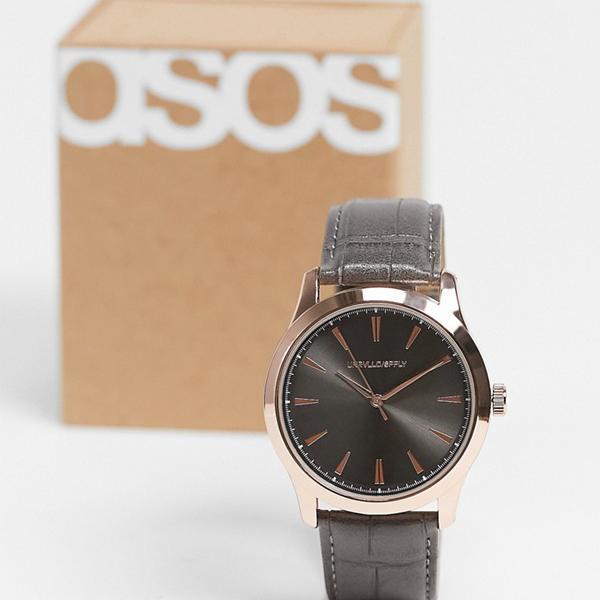 エイソス ASOS asos グレーのモッククロックストラップ付きASOSDESIGNクラシックウォッチ アクセサリー メンズ 男性 インポートブランド