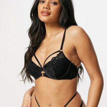 エイソス ASOS asos ASOS DESIGN Hallie植毛アニマル&レースパッド入りアンダーワイヤーブラ(ブラック) 下着 レディース 女性 インポートブランド 小さいサイズから大きいサイズまで