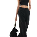 エイソス ASOS asos ASOS DESIGN リネン素材のゆったりとしたストレートレッグのロングパンツ(ブラック) ボトム レディース 女性 インポートブランド 小さいサイズから大きいサイズまで