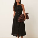 エイソス ASOS asos ASOS DESIGN プチ スラッシュネック ボタンダウン ウエストコート ミディドレス ブラック ワンピース レディース 女性...