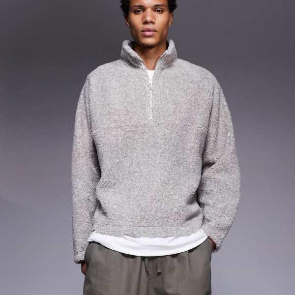 エイソス ASOS asos ASOS DESIGN オーバーサイズ ボックス型 ファネルネック クォータージップ マール ..