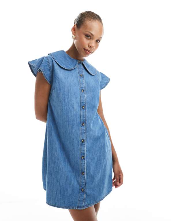 ミスセルフリッジ Miss Selfridge ミスセルフリッジのブルーウォッシュデニムベビードールドレス ワンピース レディース 女性 インポートブランド 小さいサイズから大きいサイズまで