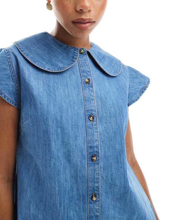 ミスセルフリッジ Miss Selfridge ミスセルフリッジのブルーウォッシュデニムベビードールドレス ワンピース レディース 女性 インポートブランド 小さいサイズから大きいサイズまで