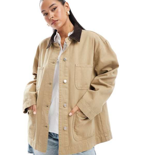 エイソス ASOS asos ASOS DESIGN ストーンカラーのコントラストカラーデニムバーンジャケット アウター レディース 女性 インポートブランド 小さいサイズから大きいサイズまで