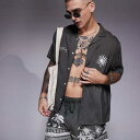 エイソス ASOS asos ASOS DESIGNのコーディネートボックス型リバーシブルシャツ(グリーン、サマーグラフィック) トップス メンズ 男性 インポートブランド 小さいサイズから大きいサイズまで