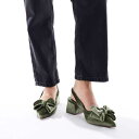 ASOS DESIGN ワイドフィット シンフォニー ボウ スリングバック ミッドブロックヒールシューズ(セージグリーンベルベット) - ピスタチオ 靴 レディース 女性 インポートブランド 小さいサイズから大きいサイズまで(4)