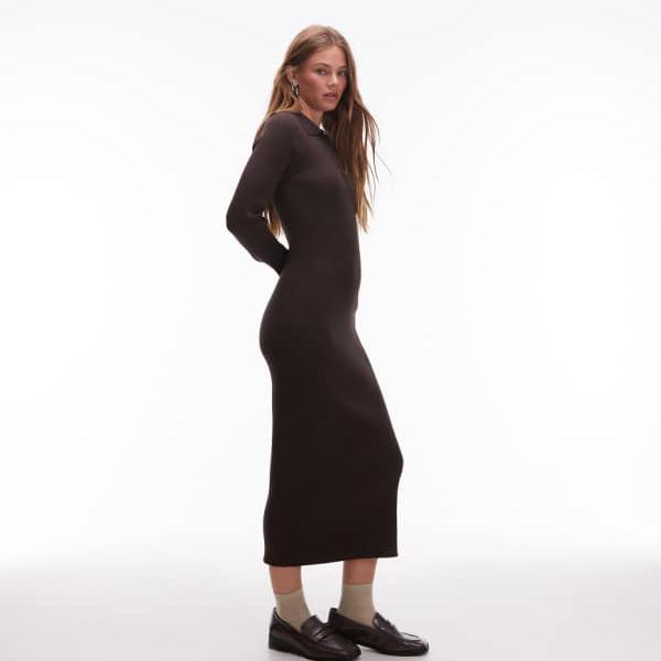 アンドアザーストーリーズ & Other Stories & Other Stories のポロカラーニットミディドレス（ブラウン） ワンピース レディース 女性 インポートブランド 小さいサイズから大きいサイズまで