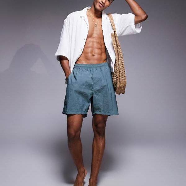 エイソス ASOS asos ASOS DESIGN ミドル丈 スイムショーツ(セージストライプ) 水着 メンズ 男性 インポートブランド 小さいサイズから大きいサイズまで