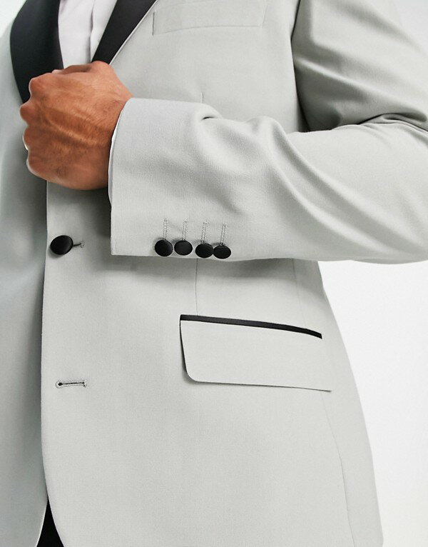 エイソス ASOS asos ASOS DESIGN セージグリーンのスリムタキシードブレザー アウター メンズ 男性 インポートブランド 小さいサイズから大きいサイズまで