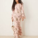 エイソス ASOS asos ASOS DESIGN ティアードフリル ロングスリーブ シフォン マキシ丈 フローラルプリント トップス レディース 女性 インポートブランド 小さいサイズから大きいサイズまで