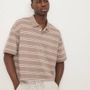 エイソス ASOS asos ASOS DESIGNのクロップドオーバーサイズポロ(ベージュストライプ) トップス メンズ 男性 インポートブランド 小さいサイズから大きいサイズまで