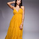 エイソス ASOS asos ASOS DESIGNのティアードキャミマキシドレス(ルーシュディテール、ボリュームスカート付き、マスタード) ワンピース レディース 女性 インポートブランド 小さいサイズから大きいサイズまで