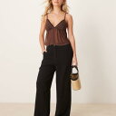 エイソス ASOS asos ASOS DESIGN プチ リラックス ストレート レッグ パンツ(リネン素材、ブラック) ボトム レディース 女性 インポートブランド 小さいサイズから大きいサイズまで