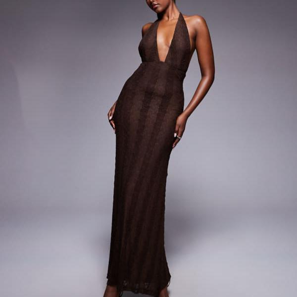 プリンセス・ポリー・ゾイのレースプランジホルターネックマキシドレス（ブラウン） ワンピース レディース 女性 インポートブランド 小さいサイズから大きいサイズまで