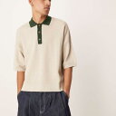 エイソス ASOS asos ASOS DESIGNのオーバーサイズ、ボックスフィット、エクリュのニットテクスチャードポロ。コントラストカラー。 トップス メンズ 男性 インポートブランド 小さいサイズから大きいサイズまで
