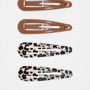 エイソス ASOS asos ASOS DESIGN ヒョウ柄とブラウンのヘアクリップ4個パック アクセサリー レディース 女性 インポートブランド