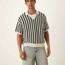 エイソス ASOS asos ASOS DESIGN オーバーサイズ ニット ノッチネック ポロシャツ(グリーン、テクスチャードストライプ) トップス メンズ 男性 インポートブランド 小さいサイズから大きいサイズまで(4)
