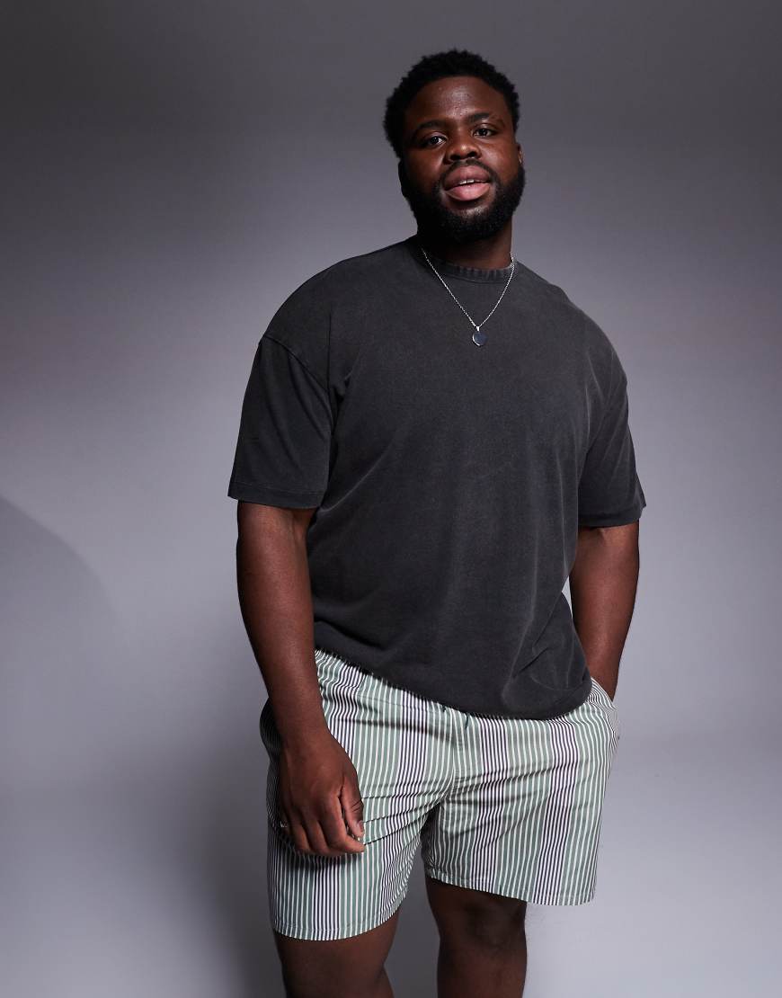 エイソス ASOS asos ASOS DESIGN ミドル丈 スイムショーツ グリーンストライプ 水着 メンズ 男性 インポートブランド 小さいサイズから大きいサイズまで