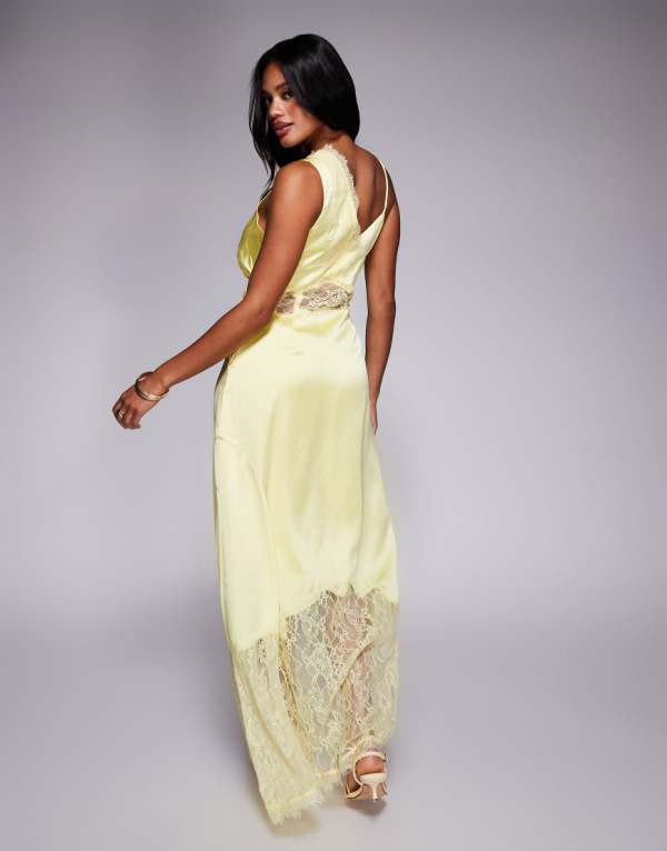 リバーアイランド River Island RIVER ISLAND リバーアイランドのワンショルダーサテンミディドレス（イエロー） ワンピース レディース 女性 インポートブランド 小さいサイズから大きいサイズまで