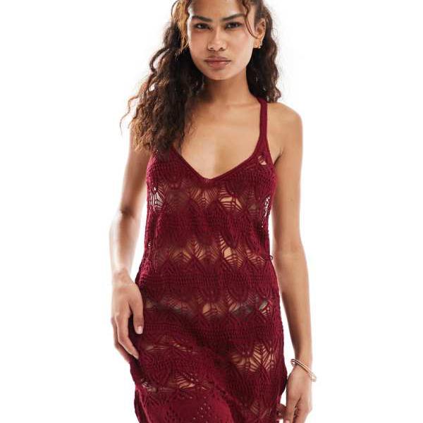 ミスセルフリッジ Miss Selfridge ミスセルフリッジのニットクロシェキャミドレス（バーガンディ） ワンピース レディース 女性 インポートブランド 小さいサイズから大きいサイズまで