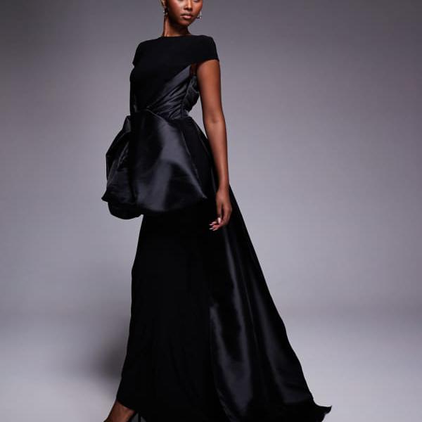 エイソス ASOS asos ASOS DESIGN プレミアムコントラストリボンフロントバックドレス（モノトーン） ワ..