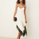 エイソス ASOS asos ASOS DESIGNのキャミソールドレス(クリーム色)、ブラックのコントラストレースとハンカチ裾 ワンピース レディース 女性 インポートブランド 小さいサイズから大きいサイズまで