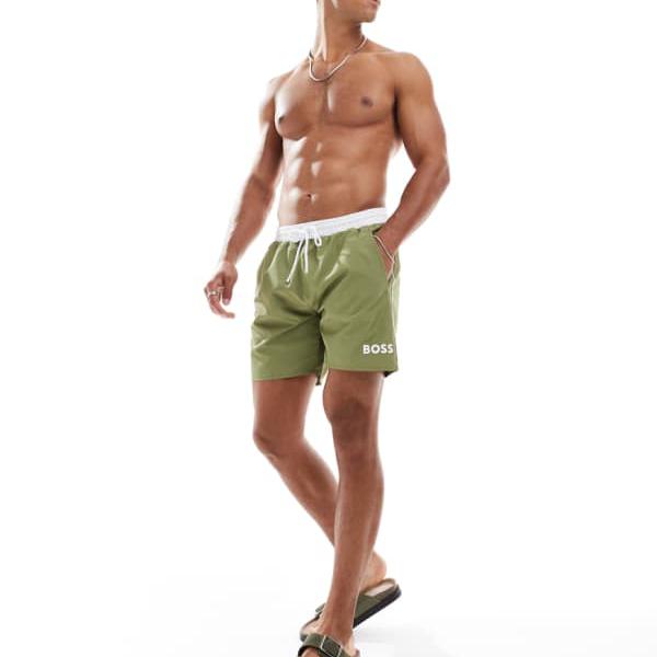ボスヒトデは緑と白のショートパンツを泳ぎます 水着 メンズ 男性 インポートブランド 小さいサイズから大きいサイズまで