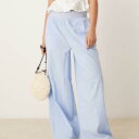 エイソス ASOS asos ASOS DESIGN リネン混紡プルオンワイドレッグパンツ(シャーリングウエストコントラストディテール、ブルー) パンツ ボトム レディース 女性 インポートブランド 小さいサイズから大きいサイズまで