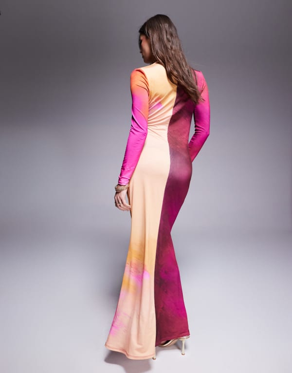 ぼかしプリントのダスカ ルーシュ マキシドレス ワンピース レディース 女性 インポートブランド 小さいサイズから大きいサイズまで