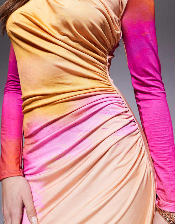 ぼかしプリントのダスカ ルーシュ マキシドレス ワンピース レディース 女性 インポートブランド 小さいサイズから大きいサイズまで