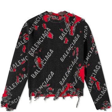 バレンシアガ BALENCIAGA balenciaga バレンシアガ破壊ロゴクルーニット トップス メンズ 男性 インポートブランド 小さいサイズから大きいサイズまで
