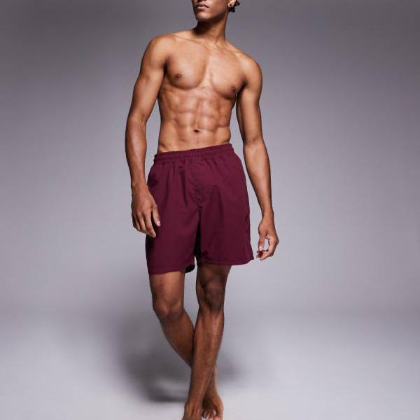 エイソス ASOS asos ASOS DESIGN ロング丈スイムショーツ（バーガンディ） 水着 メンズ 男性 インポートブランド 小さいサイズから大きいサイズまで