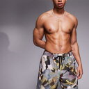 エイソス ASOS asos ASOS DESIGNのグリーンカモ柄ミドル丈スイムショーツ 水着 メンズ 男性 インポートブランド 小さいサイズから大きいサイズまで