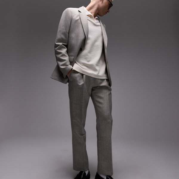 トップマン Topman TOPMAN トップマン ストレートテクスチャードスーツパンツ（ストーン） パンツ ボトム メンズ 男性 インポートブランド 小さいサイズから大きいサイズまで