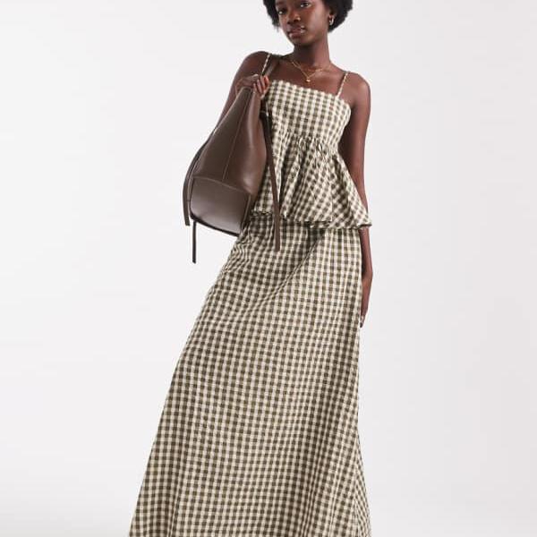 エイソス ASOS asos ASOS DESIGNのセージギンガムチェックのAラインマキシスカート スカート レディー..