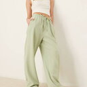 エイソス ASOS asos ASOS DESIGNのテーラードリネン風プルオンパンツ(グリーン) パンツ ボトム レディース 女性 インポートブランド 小さいサイズから大きいサイズまで