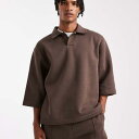 エイソス ASOS asos ASOS DESIGN コーデュロイ オーバーサイズ ポロシャツ 半袖 スウェットシャツ(ブラウン) トップス メンズ 男性 インポートブランド 小さいサイズから大きいサイズまで