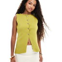 エイソス ASOS asos ASOS DESIGN スラッシュネック コンパクトニット ウエストコート(オリーブ色、ゴールドボタン付き) トップス レディース...
