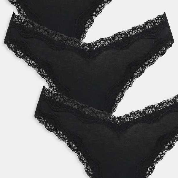 エイソス ASOS asos ASOS DESIGN コットンハイレグTバック 3枚組 レーストリム ブラック 下着 レディース 女性 インポートブランド 小さ...