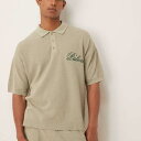 エイソス ASOS asos ASOS DESIGNのリラックスニットポロ(パレルモ刺繍入り)セージグリーン トップス メンズ 男性 インポートブランド 小さいサイズから大きいサイズまで