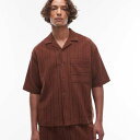 トップマン Topman TOPMAN トップマンのオーバーサイズフィットテクスチャードストライプボタンスルーポロ(ブラウン) トップス メンズ 男性 インポートブランド 小さいサイズから大きいサイズまで
