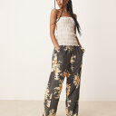 フリーピープル Free People フリーピープルのデイズエンドプリントのワイドレッグリネンパンツ(ウォッシュドブラックコンボ) パンツ ボトム レディース 女性 インポートブランド 小さいサイズから大きいサイズまで