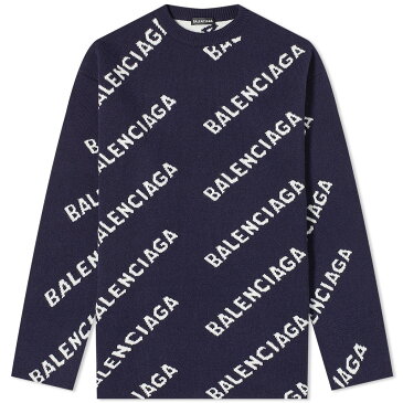 バレンシアガ BALENCIAGA balenciaga バレンシアガオールオーバーロゴインターシャクルーニット トップス メンズ 男性 インポートブランド 小さいサイズから大きいサイズまで