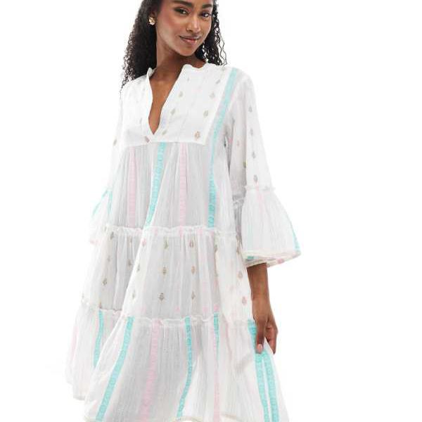 アクセサライズ Accessorize マルチカラーのティアードスモックドレスをアクセサリーで飾る ワンピース レディース 女性 インポートブランド 小さいサイズから大きいサイズまで